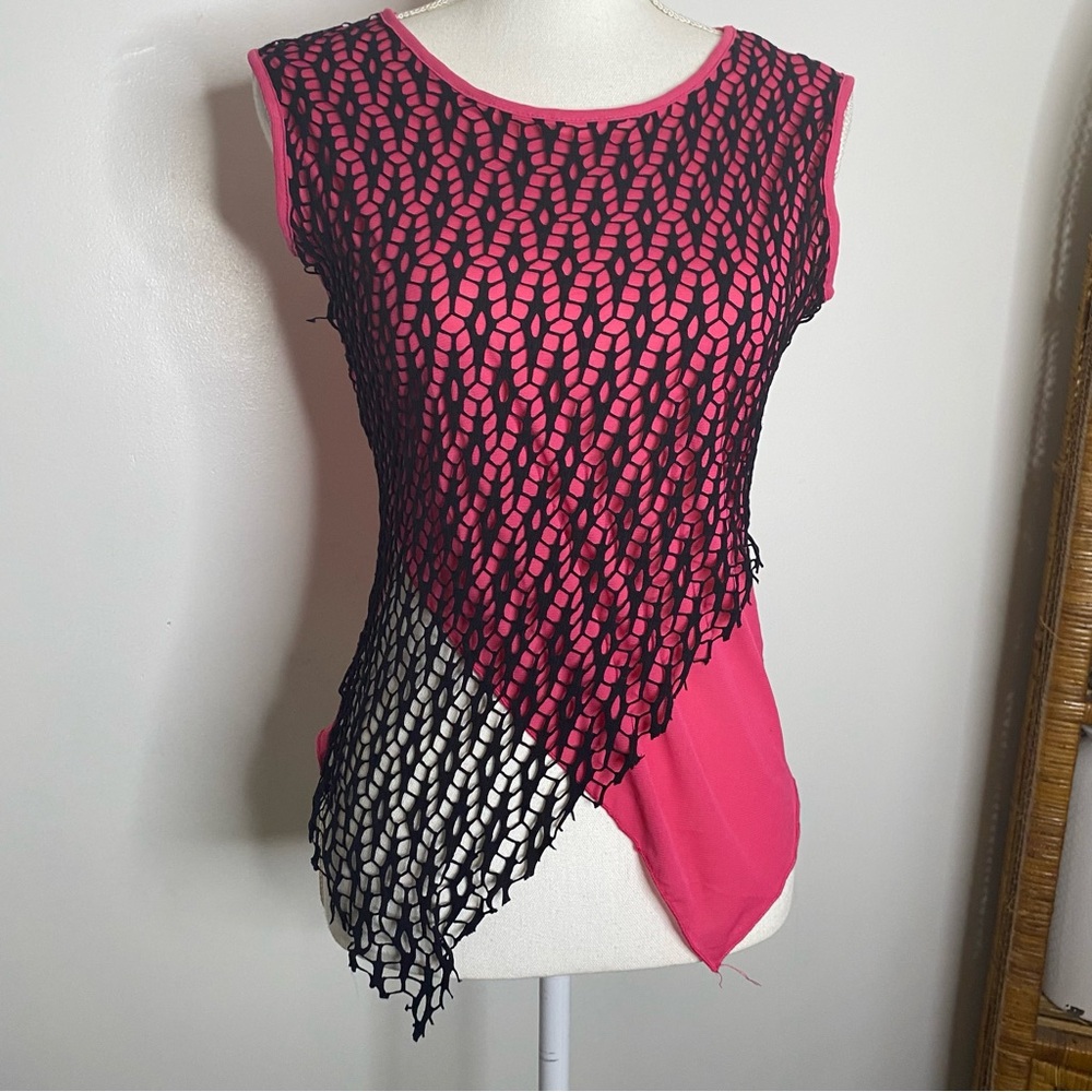 Pink and Black Sleeveless Top mesh netting small